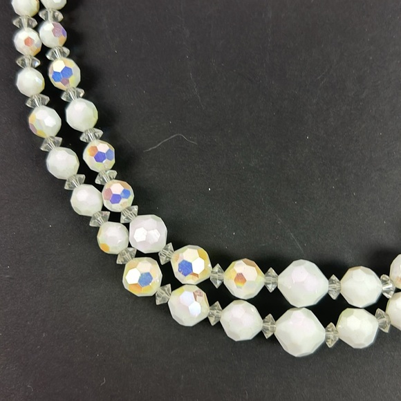 Vintage multi strand faceted white and crystal glass 50’s necklace - Picture 2 of 8